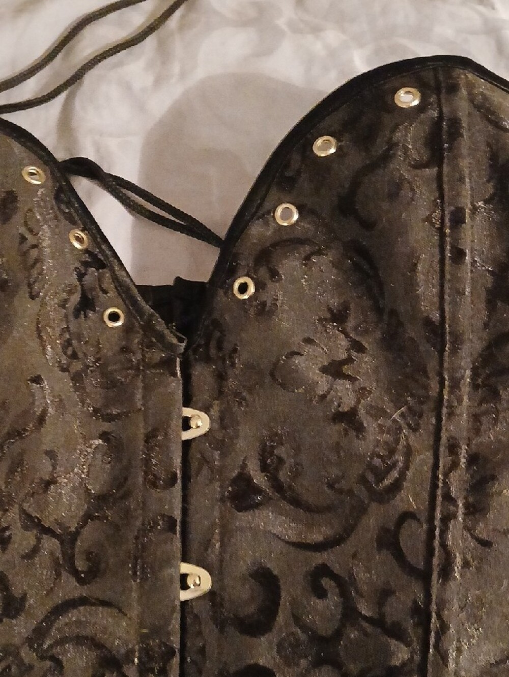 Black Jacquard Corset Brocade Lace-Up Bustier Waist Trainer Large/2X - Picture 9 of 15